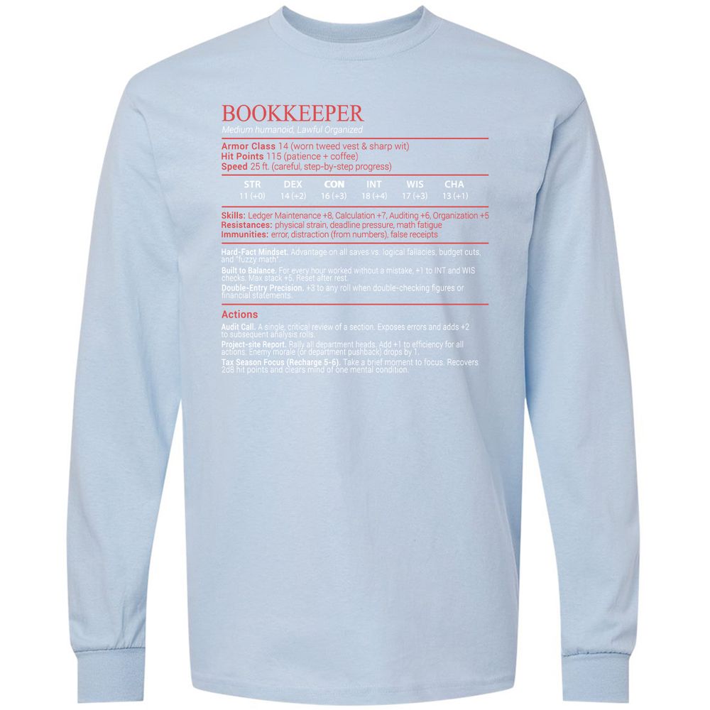 Bookkeepper Stats Block - Light Blue - 18
