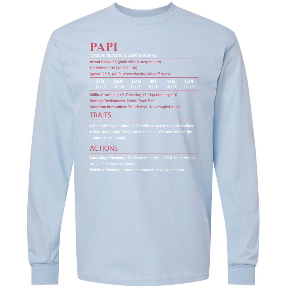 Papi Stats Long Sleeve T-Shirt - Light Blue - 18
