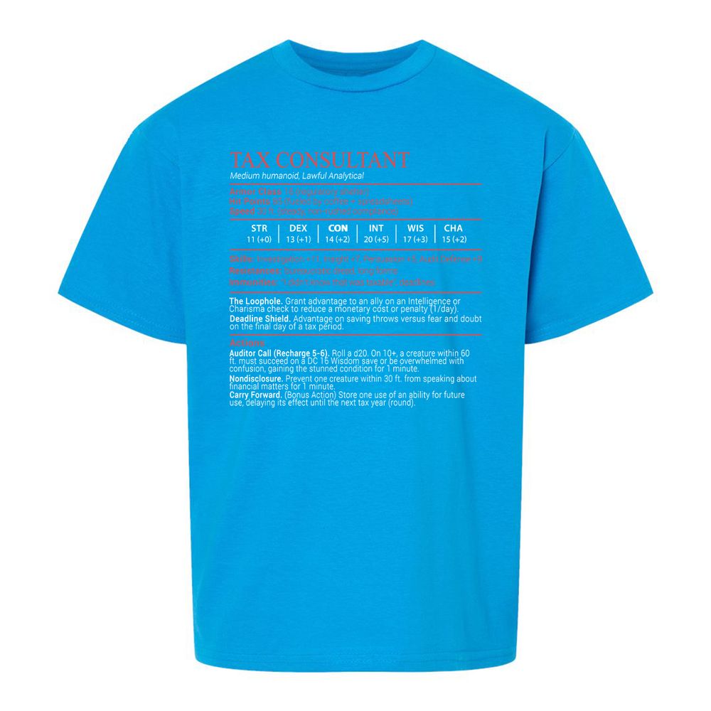 Tax Consultant Stats Block Kids T-Shirt - Sapphire - 18