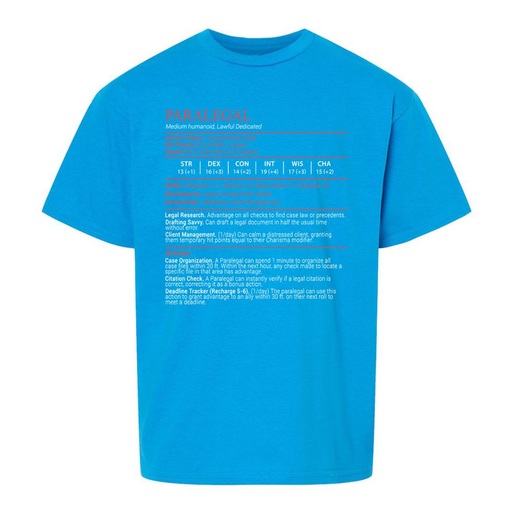 Paralegal Stats Block Kids T-Shirt - Sapphire - 18