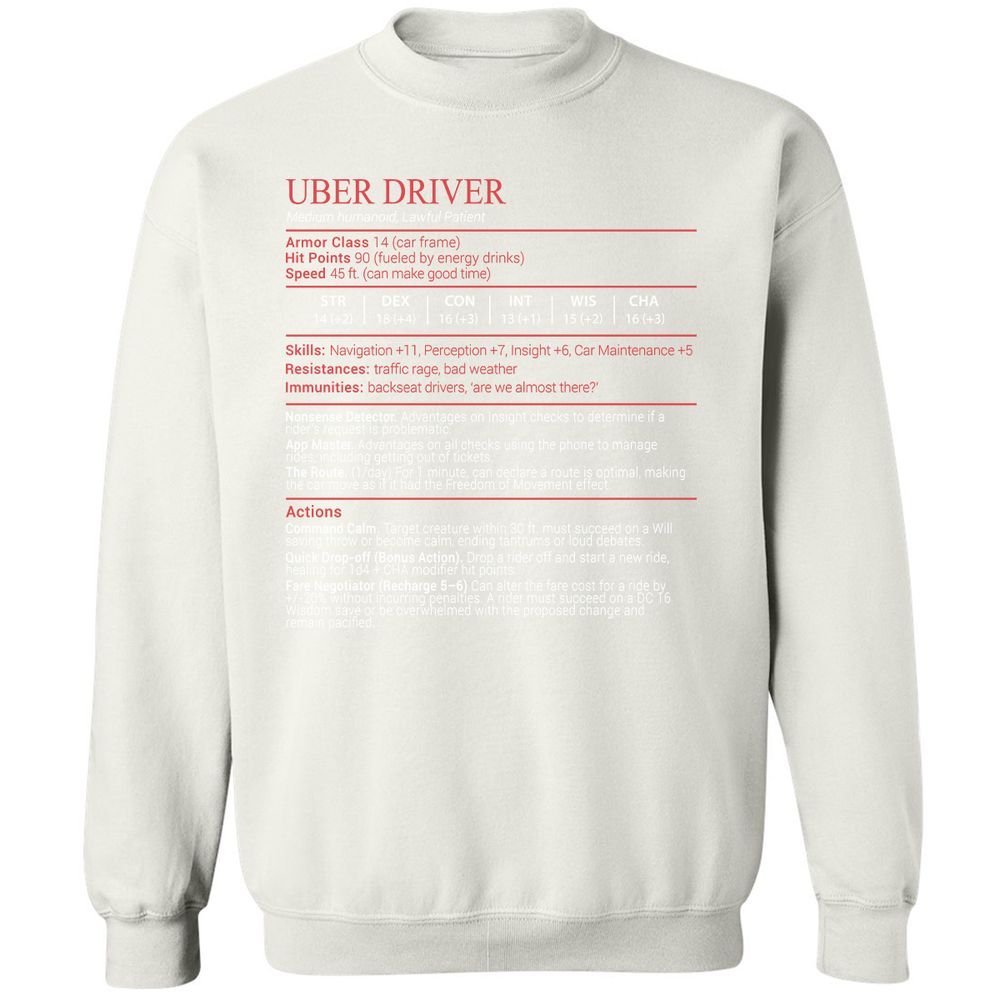 Uber Driver Stats Block Classic Unisex Sweatshirt - White - 18