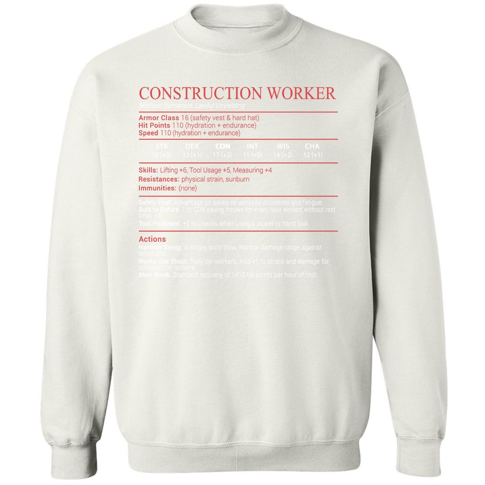 Construction Worker Stats Block - White - 18