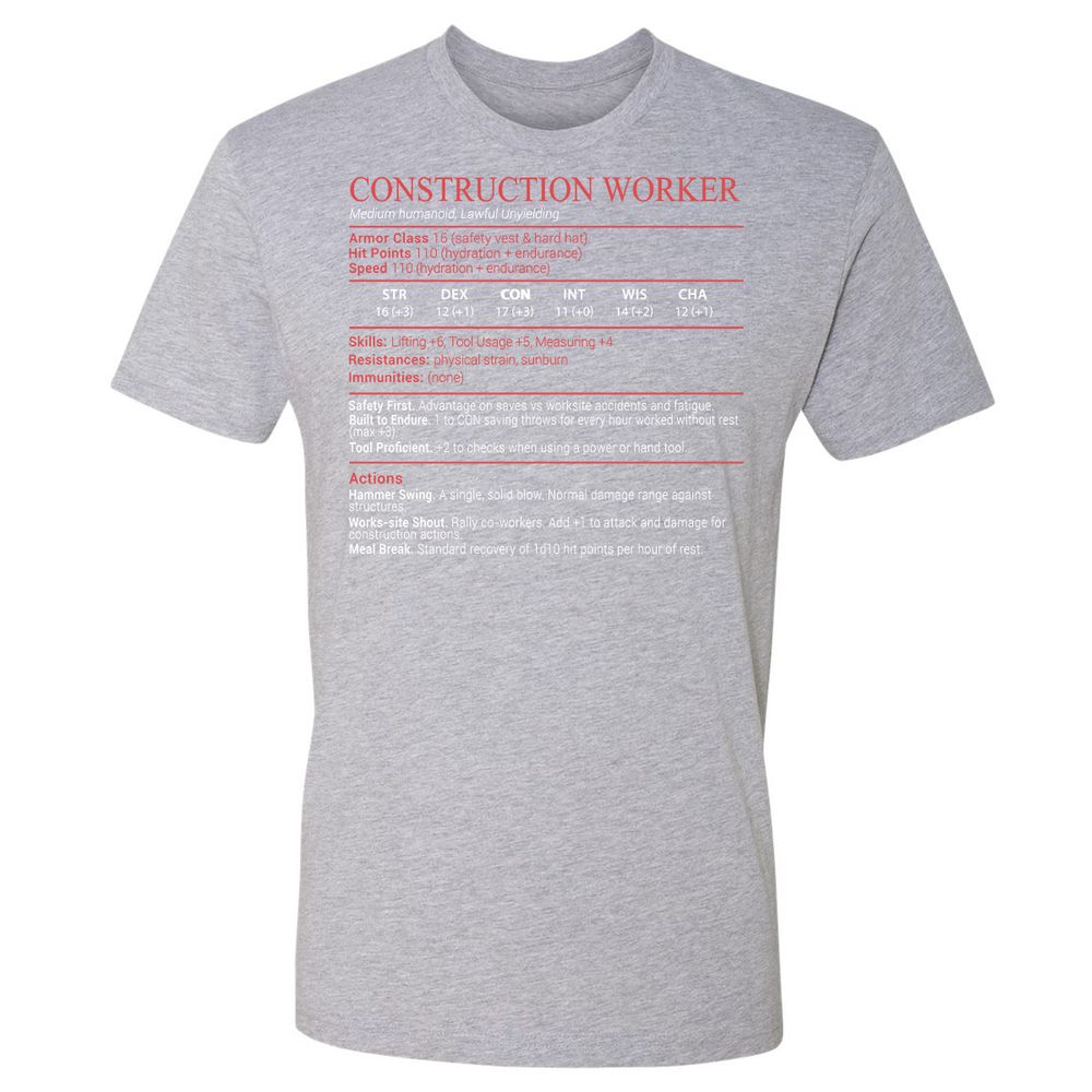 Construction Worker Stats Block - Heather Grey - 19