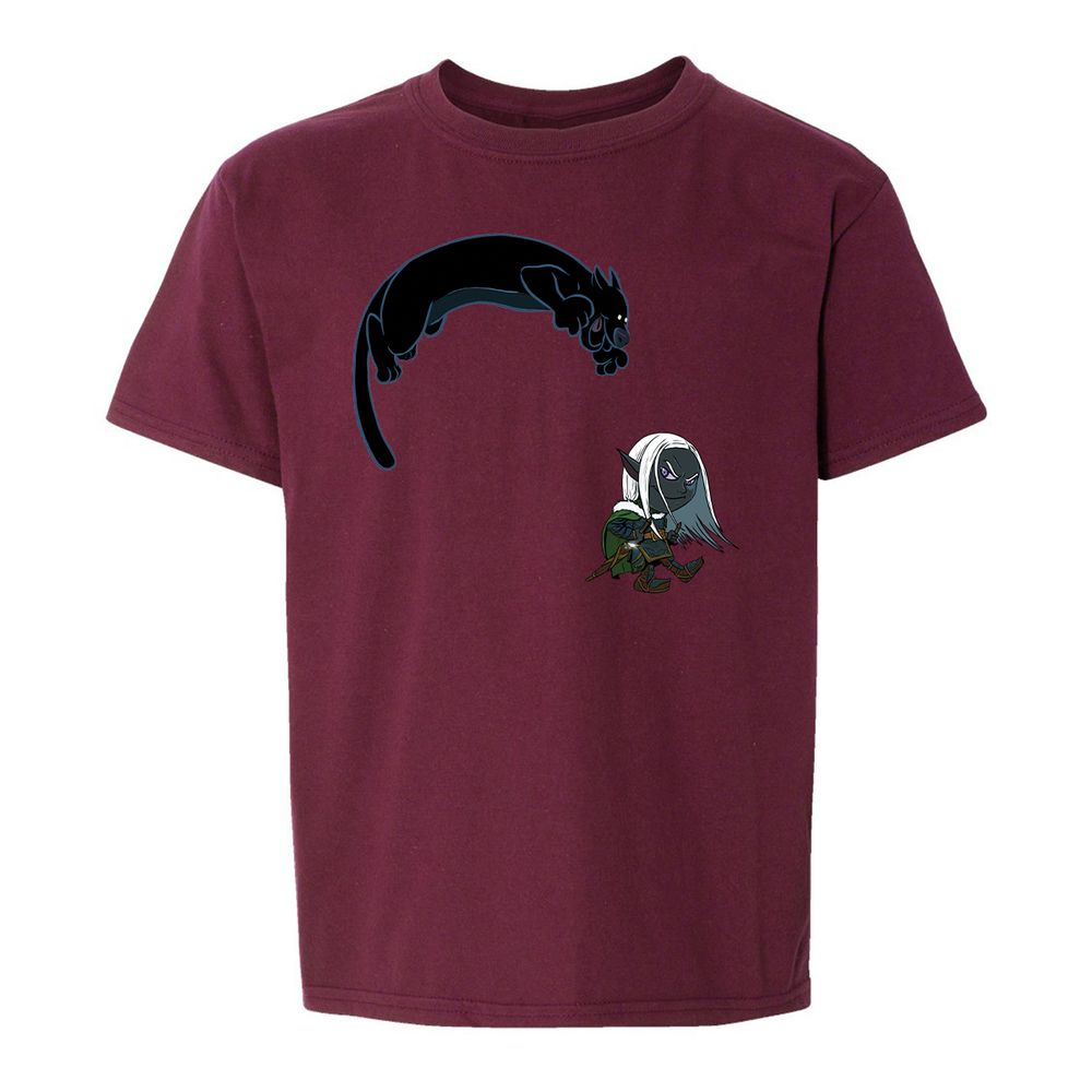 Drizzt and Guenhwyvar Kids T-Shirt - Maroon - 19