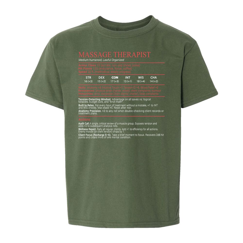 Massage Therapist Stats Block - Military Green - 19
