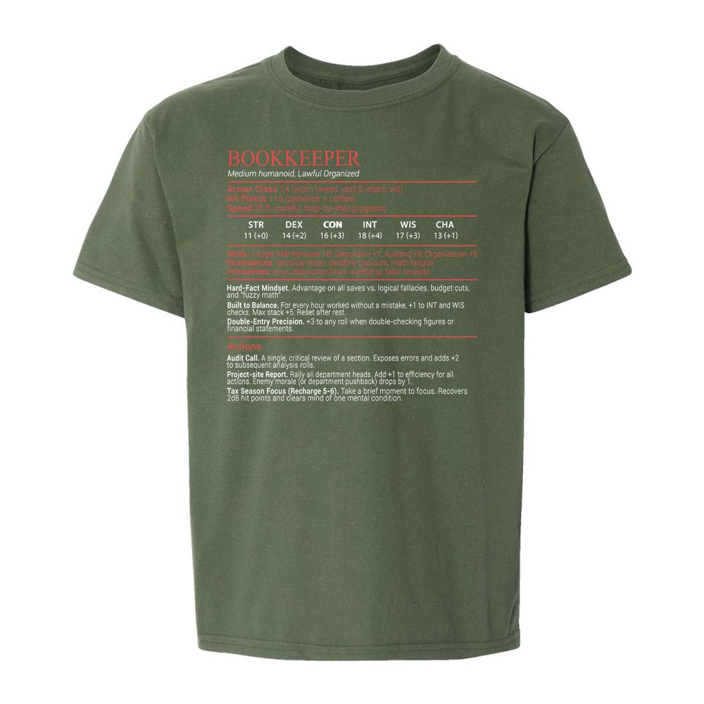 Bookkeepper Stats Block - Military Green - 19