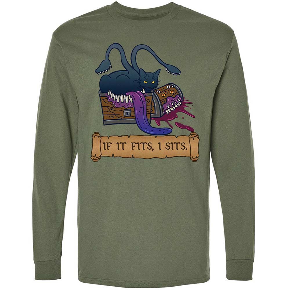 If It Fits I Sits Long Sleeve T-Shirt - Military Green - 19