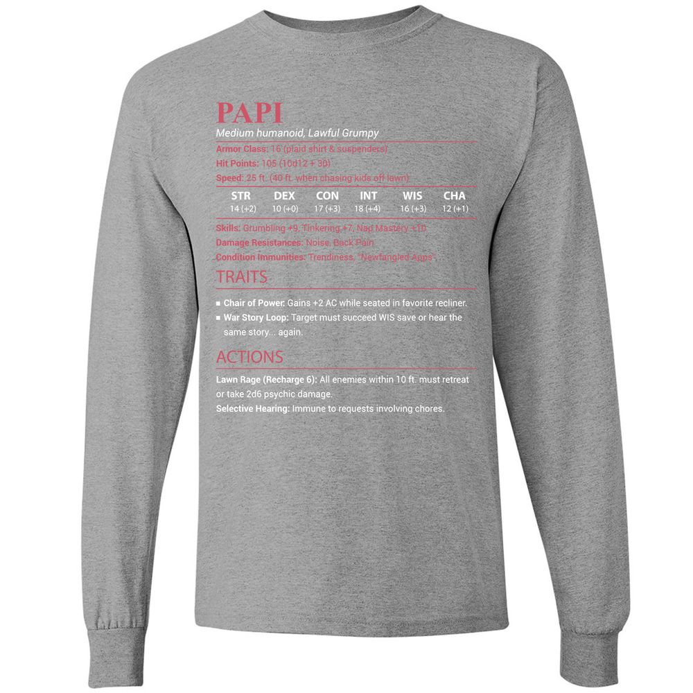 Papi Stats Long Sleeve T-Shirt - Sport Grey - 19