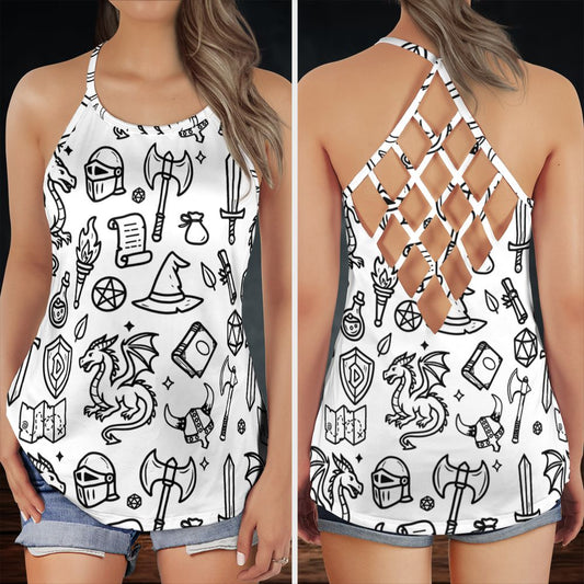 Fantasy Dragon Seamless Pattern Criss Cross Tank Top -  - 1