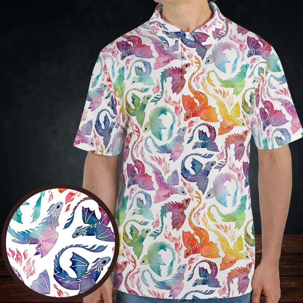 Dragon fire rainbow AOP Men/Women Polo Shirt -  - 1