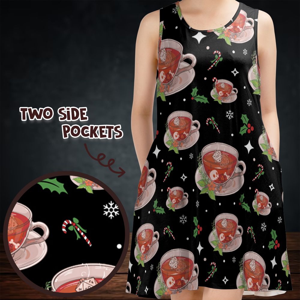 Cute DnD Christmas Tea Sleeveless Dress -  - 1