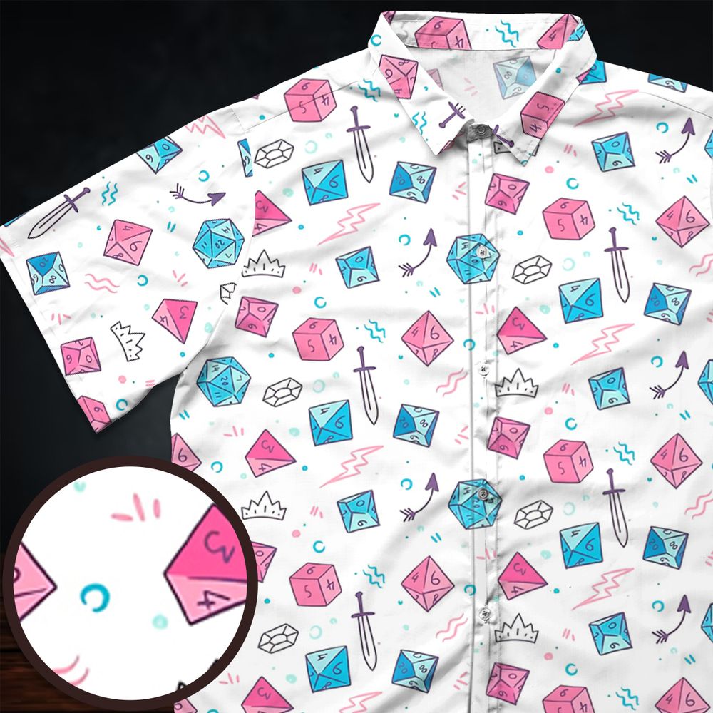 DnD Dice Pattern Cute Button Down Shirt -  - 1