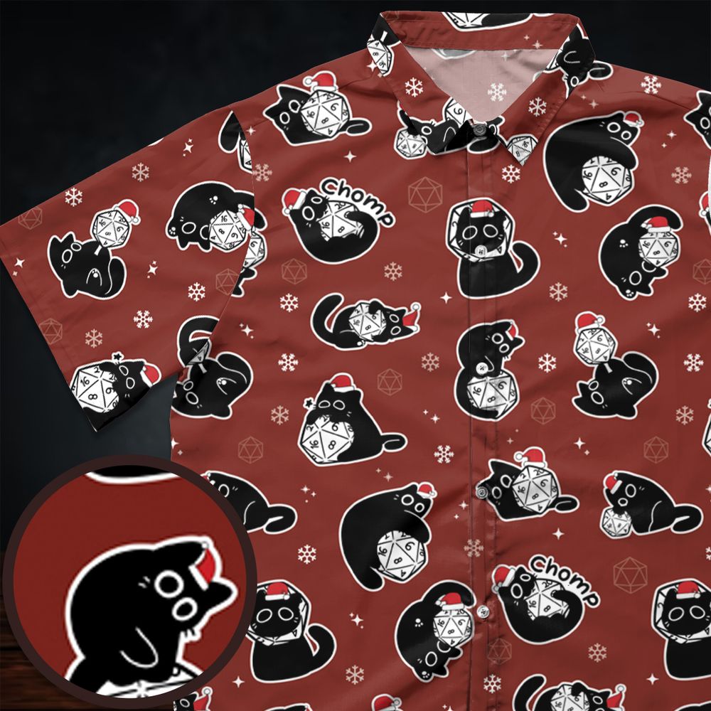 Christmas Black Cat Dice Button Down Shirt -  - 1