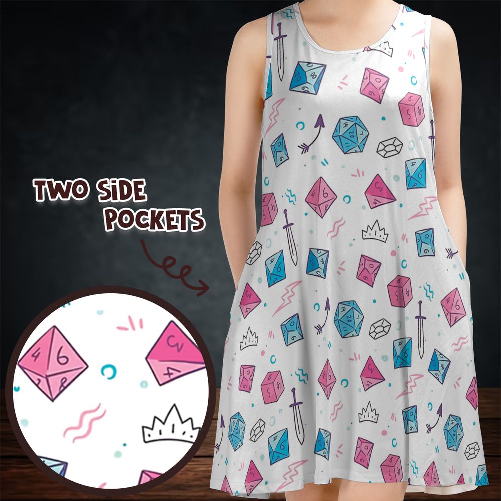DnD Dice Pattern Cute Sleeveless Dress -  - 1