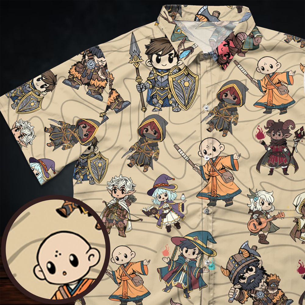 Chibi DnD Party – All Classes Button Down Shirt -  - 1