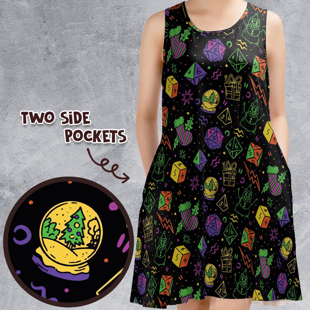 Christmas Role Playing Dice Sleeveless Dress -  - 1