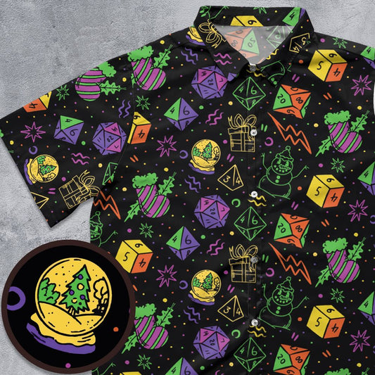 Christmas Role Playing Dice Button Down Shirt -  - 1