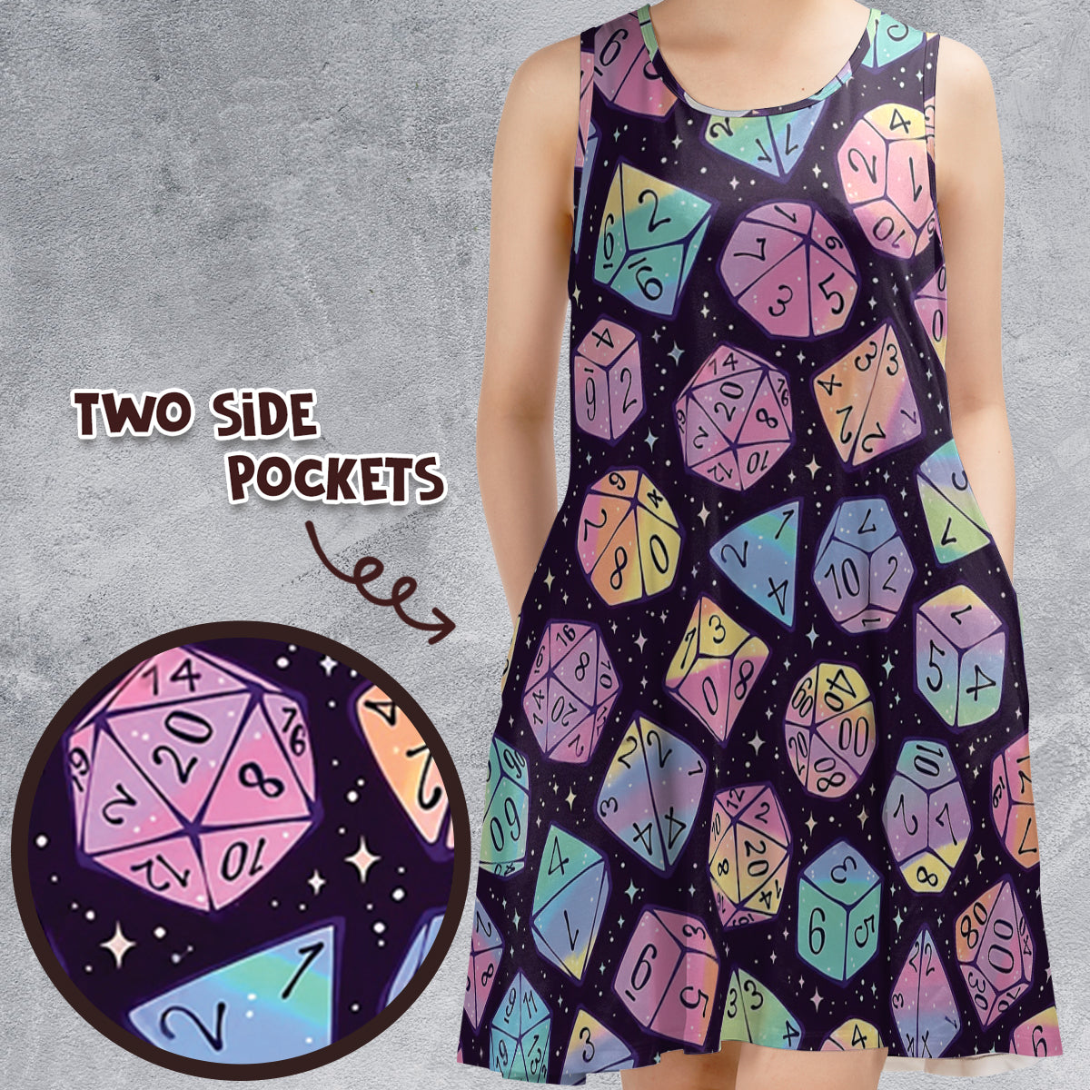 Magic Dice Dark Rainbow Sleeveless Dress