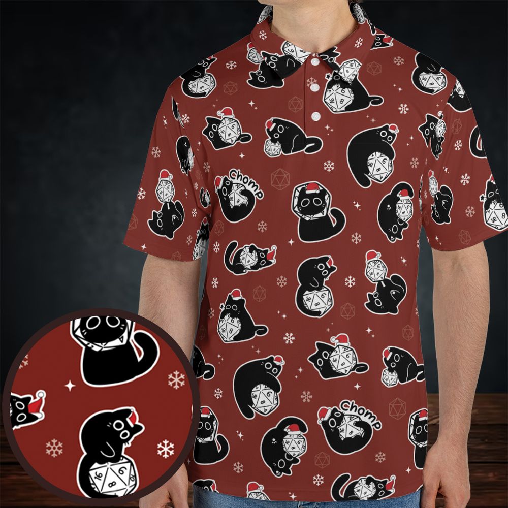 Christmas Black Cat Dice AOP Men/Women Polo Shirt -  - 1