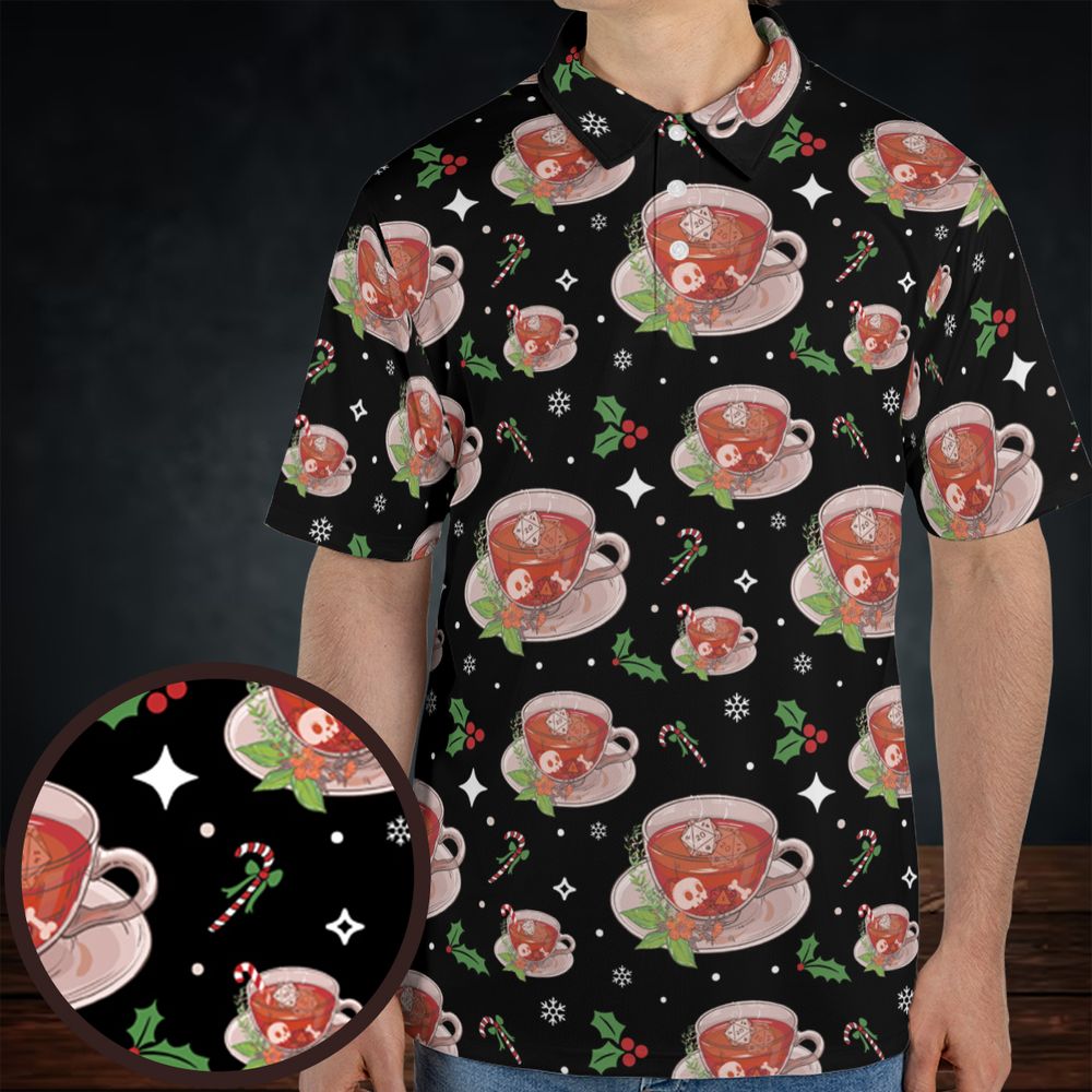 Cute DnD Christmas Tea AOP Men/Women Polo Shirt -  - 1