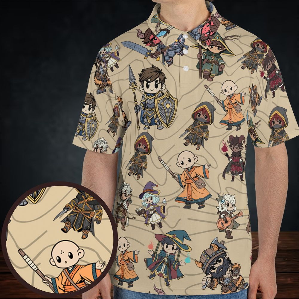 Chibi DnD Party – All Classes AOP Men/Women Polo Shirt -  - 1