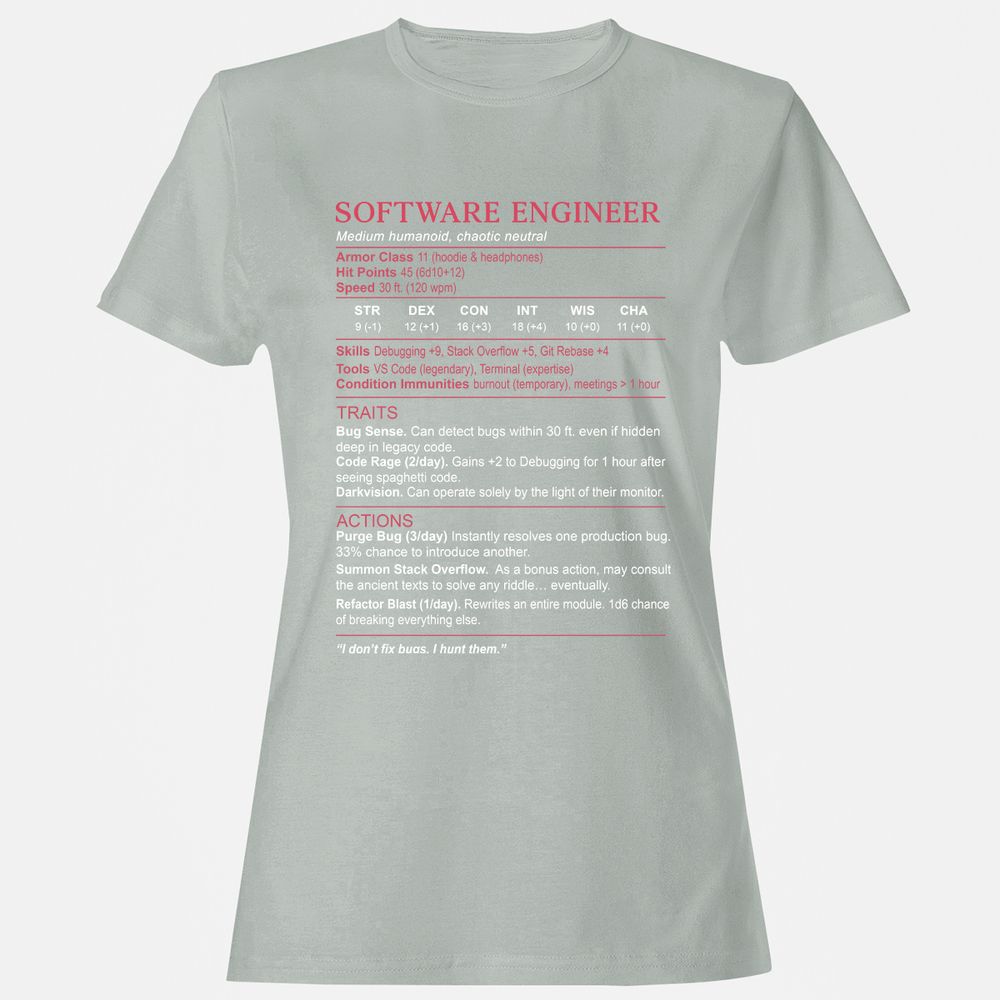 Software Engineer Stats Women's T-Shirt - Ash - 2