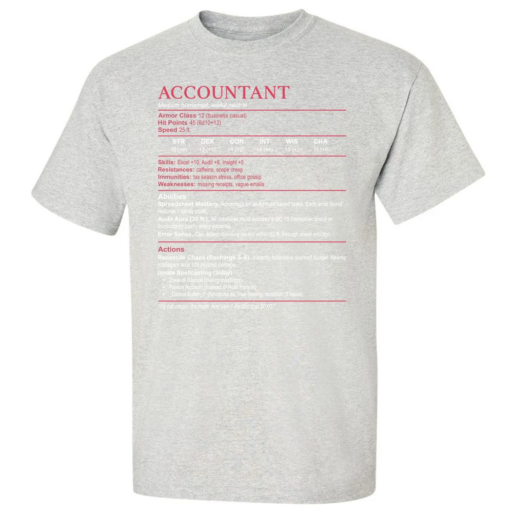 Accountant Stats Classic Unisex T-Shirt - Ash - 2
