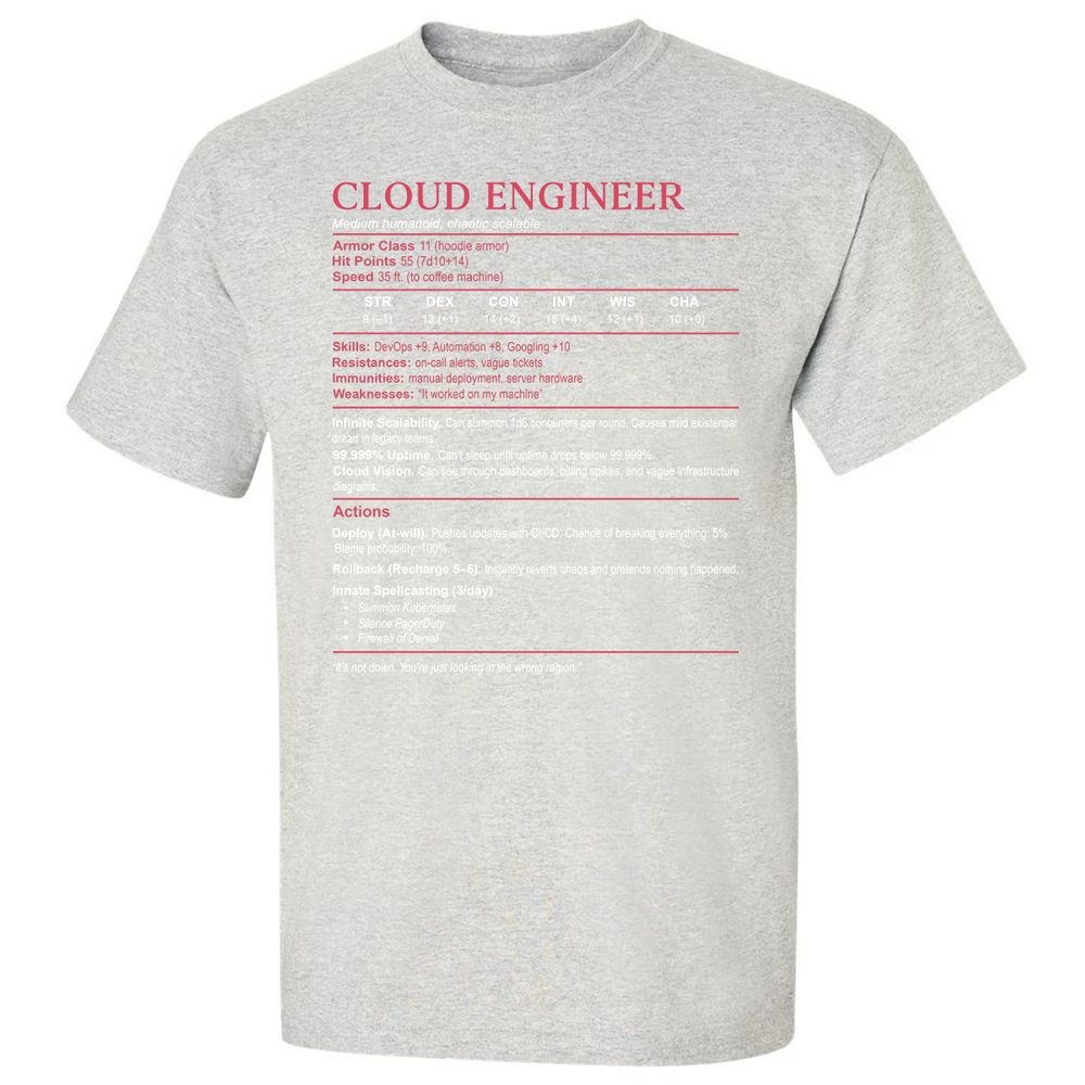 Cloud Engineer Stats Classic Unisex T-Shirt - Ash - 2