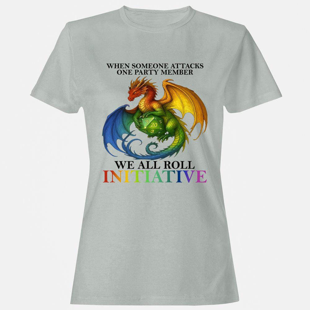 Dragon We All Roll For Initiative Women's T-Shirt - Ash - 2