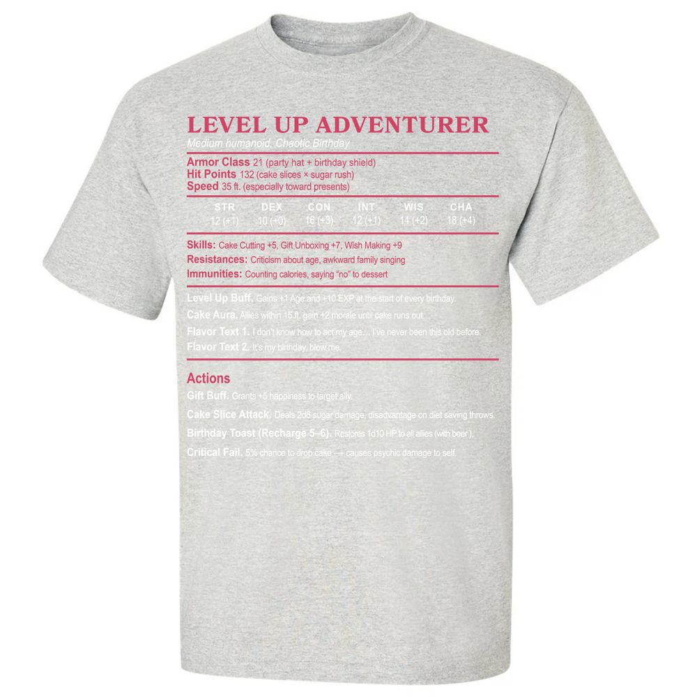 Level Up Adventurer Classic Unisex T-Shirt - Ash - 2