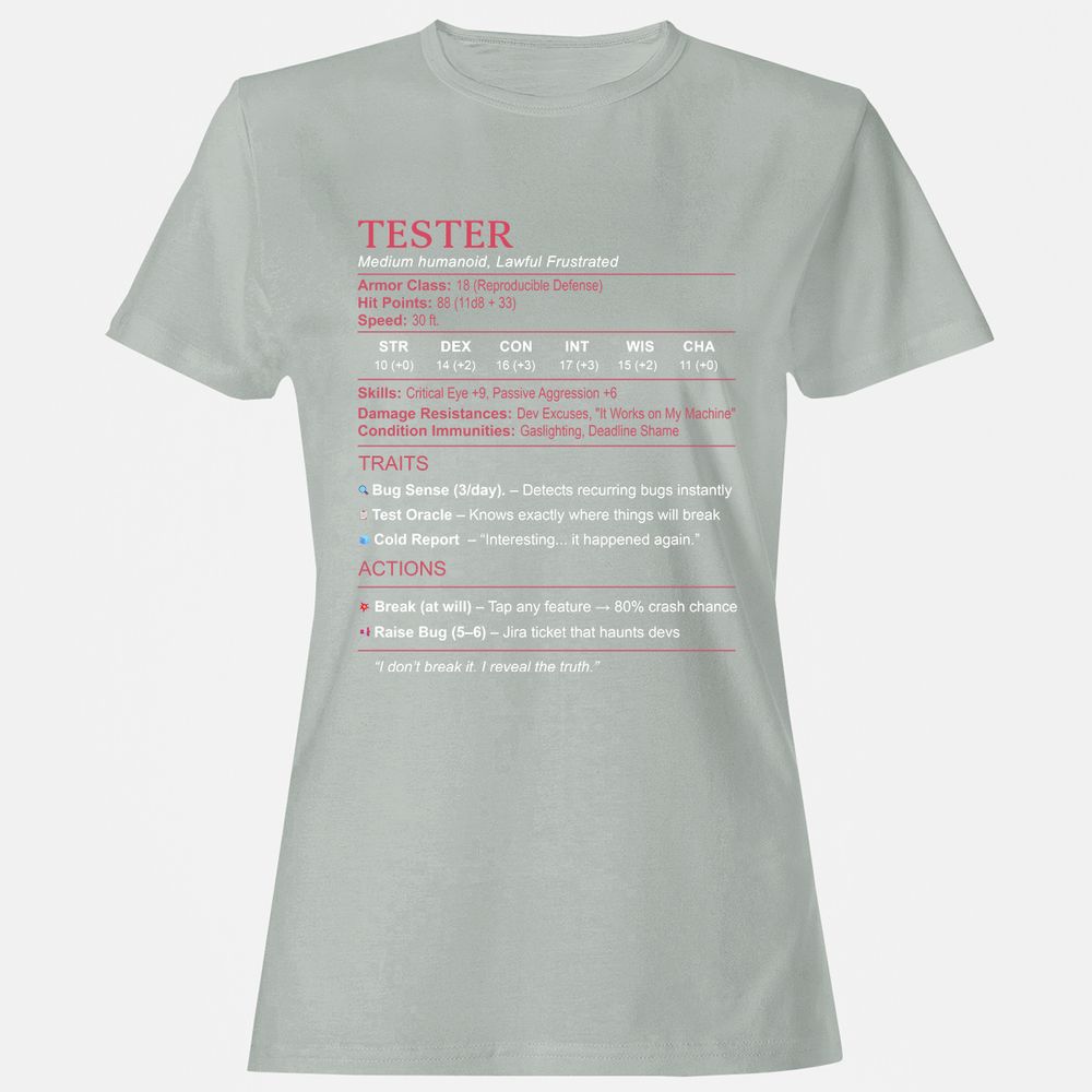 Tester Stats Women's T-Shirt - Ash - 2