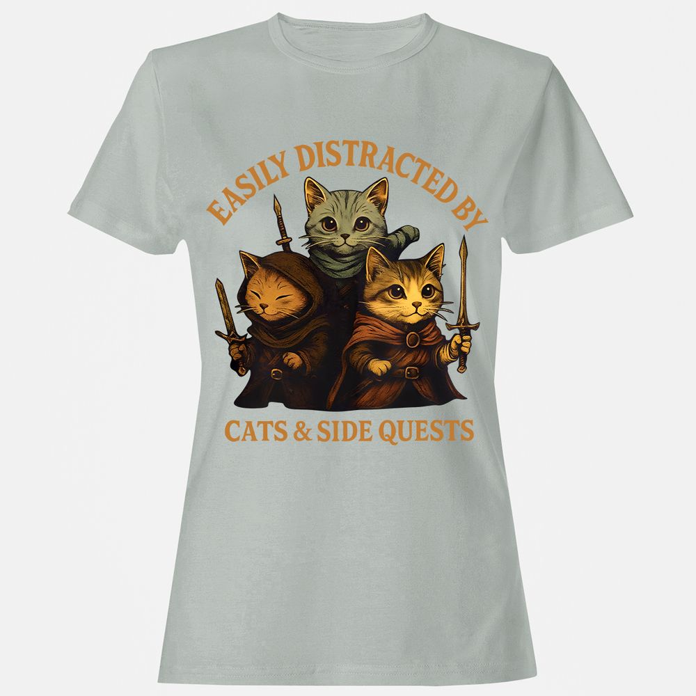 Easily Distracted By Cats & Side Quests Women's T-Shirt - Ash - 2