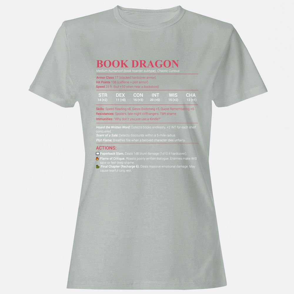 Book Dragon Stats Women's T-Shirt - Ash - 2