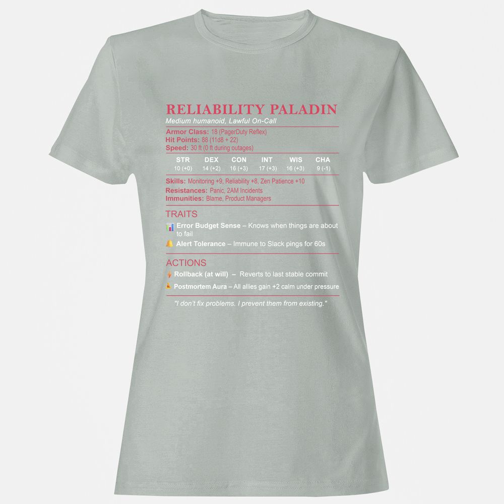 SRE Stats (Reliability Paladin) Women's T-Shirt - Ash - 2