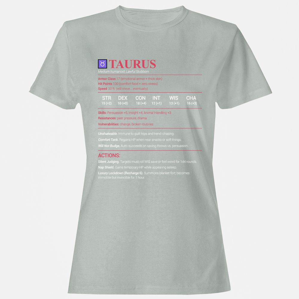 Taurus Stats Women's T-Shirt - Ash - 2
