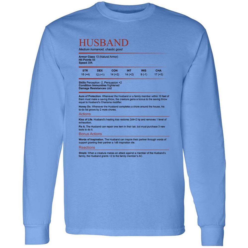Husband White Long Sleeve T-Shirt - Carolina Blue - 2