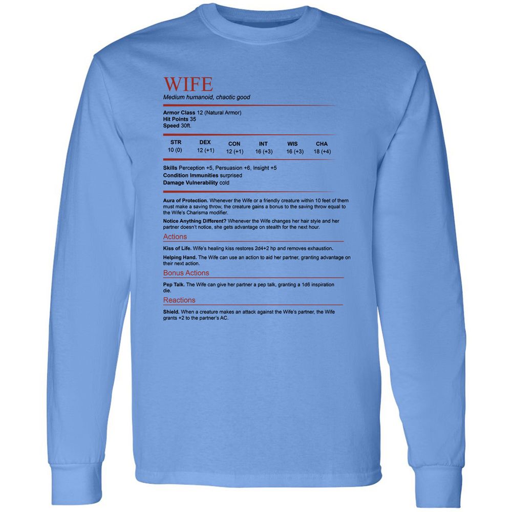 Wife White Long Sleeve T-Shirt - Carolina Blue - 2