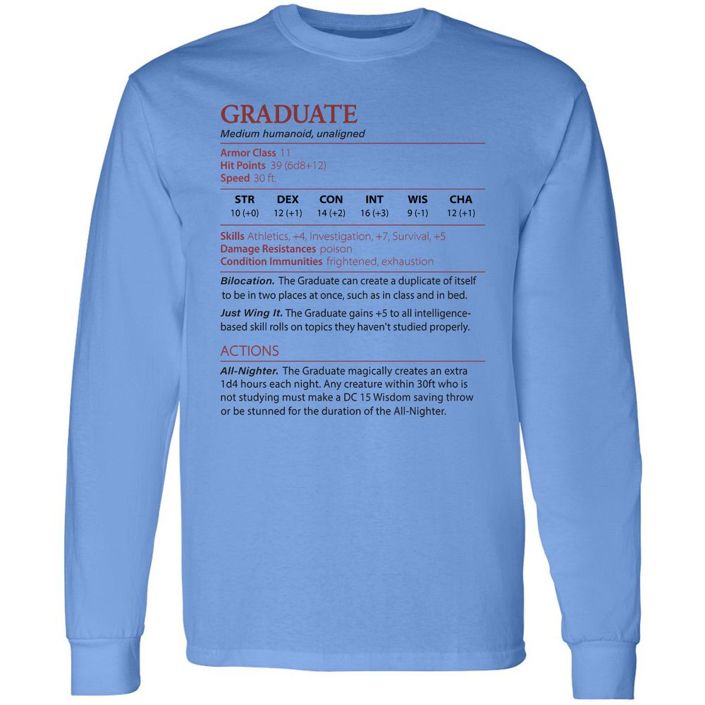 Graduate Stats Long Sleeve T-Shirt - Carolina Blue - 2