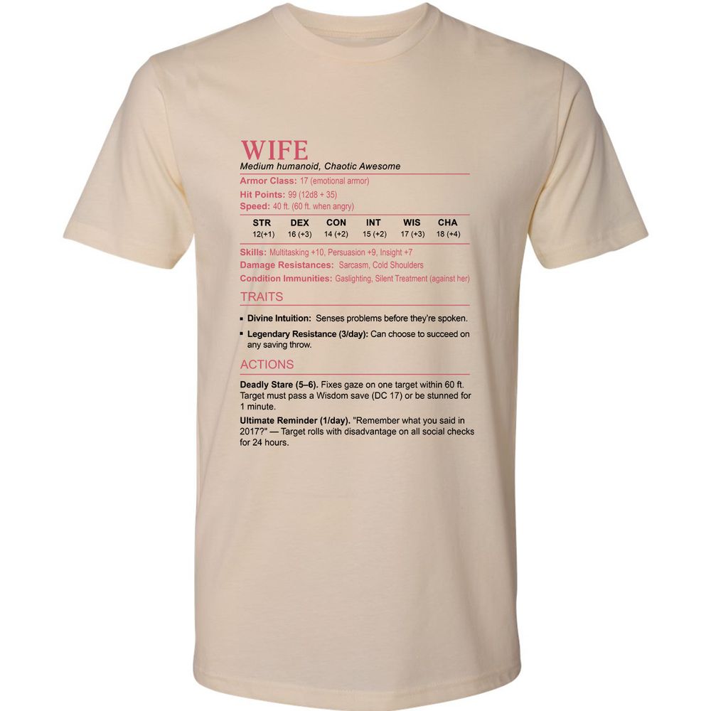 Wife Stats 2 Premium Unisex T-Shirt - Cream - 2