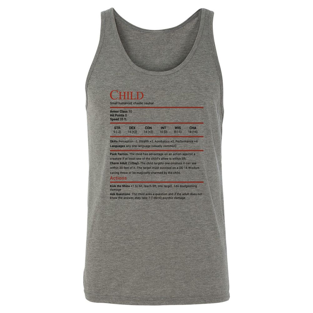Child Stats Unisex Jersey Tank - Grey Triblend - 2