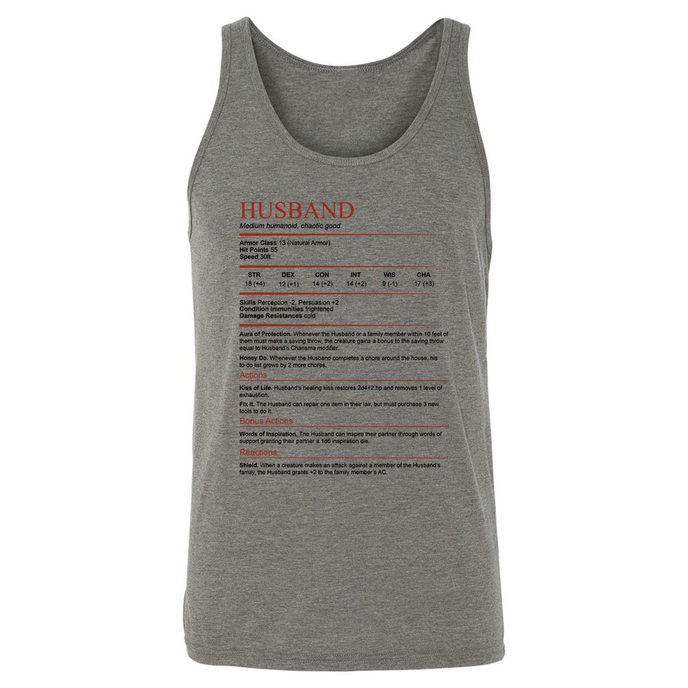 Husband White Unisex Jersey Tank - Grey Triblend - 2