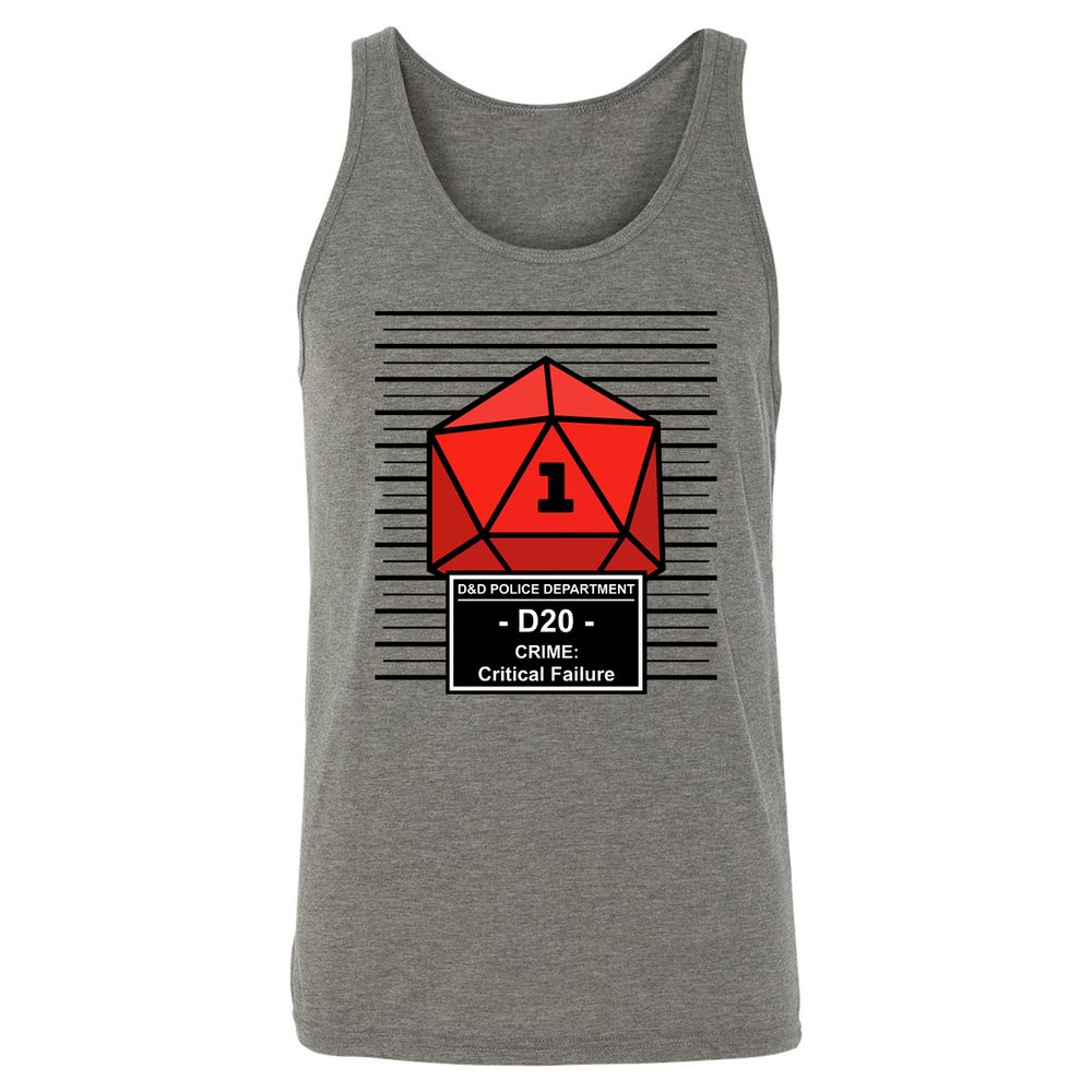 D20 Arrested For Critical Failure Unisex Jersey Tank - Grey Triblend - 2