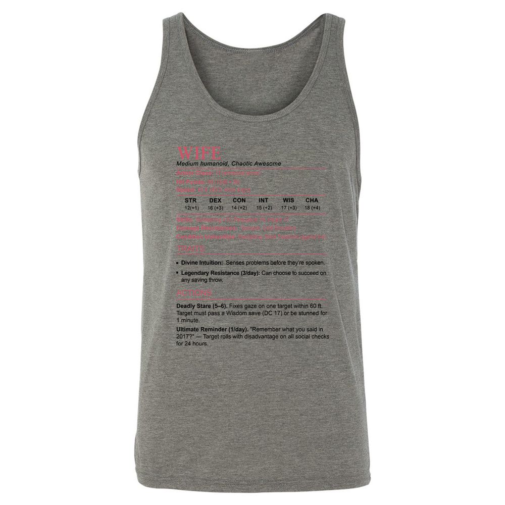 Wife Stats 2 Unisex Jersey Tank - Grey Triblend - 2