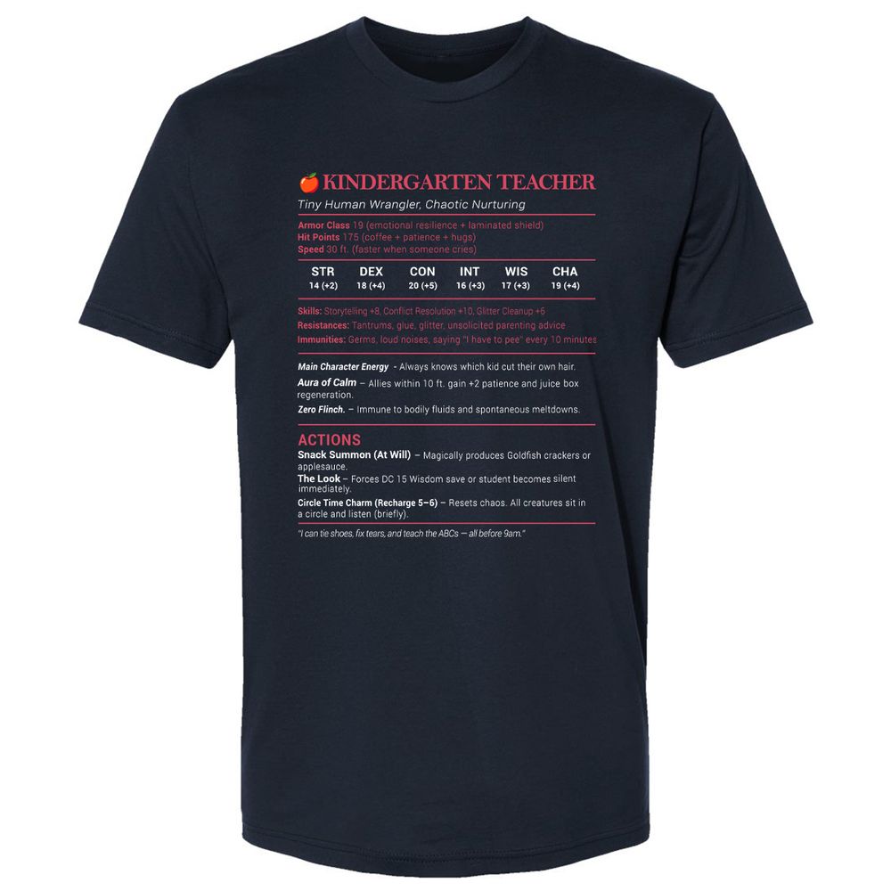 Kindergarten Teacher Stats Premium Unisex T-Shirt - Midnight Navy - 2