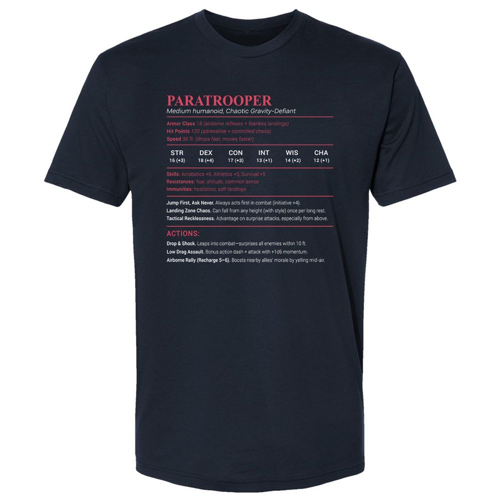 Paratrooper Stats Premium Unisex T-Shirt - Midnight Navy - 2