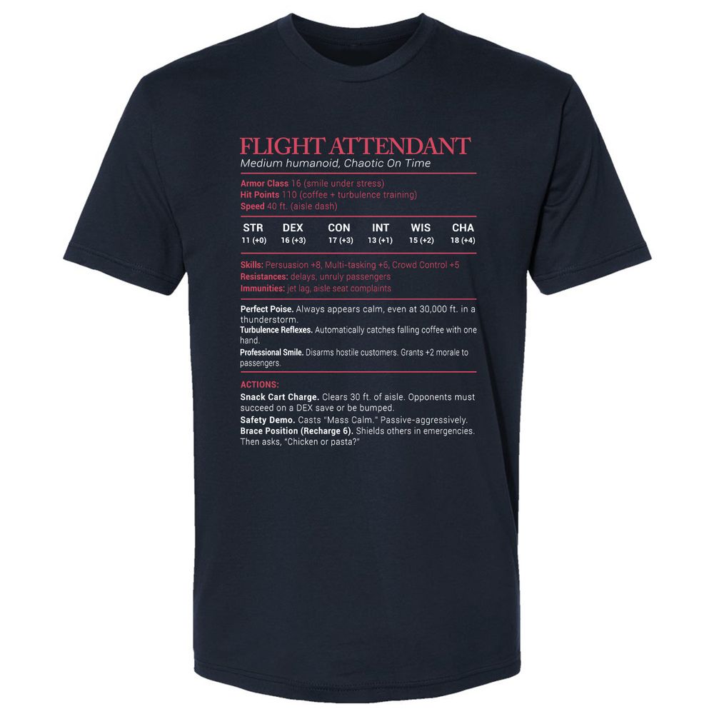 Flight Attendant Stats Premium Unisex T-Shirt - Midnight Navy - 2
