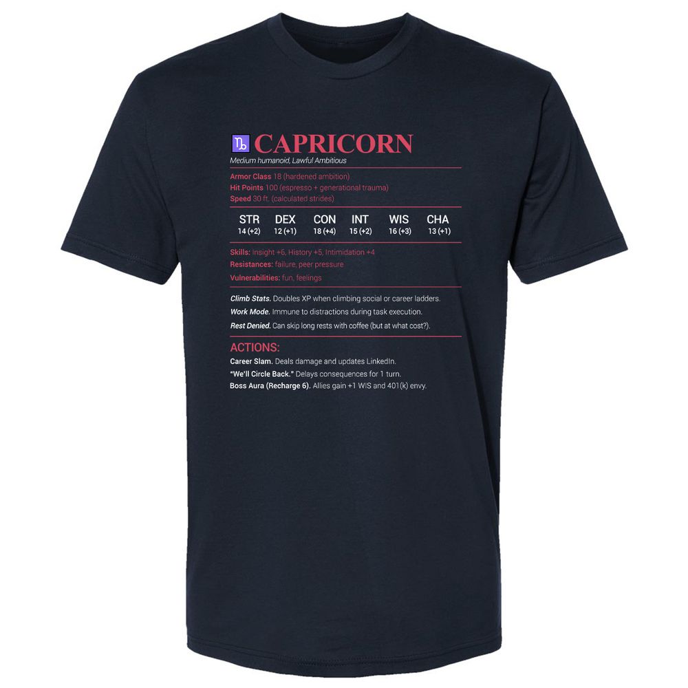 Capricorn Stats Premium Unisex T-Shirt - Midnight Navy - 2