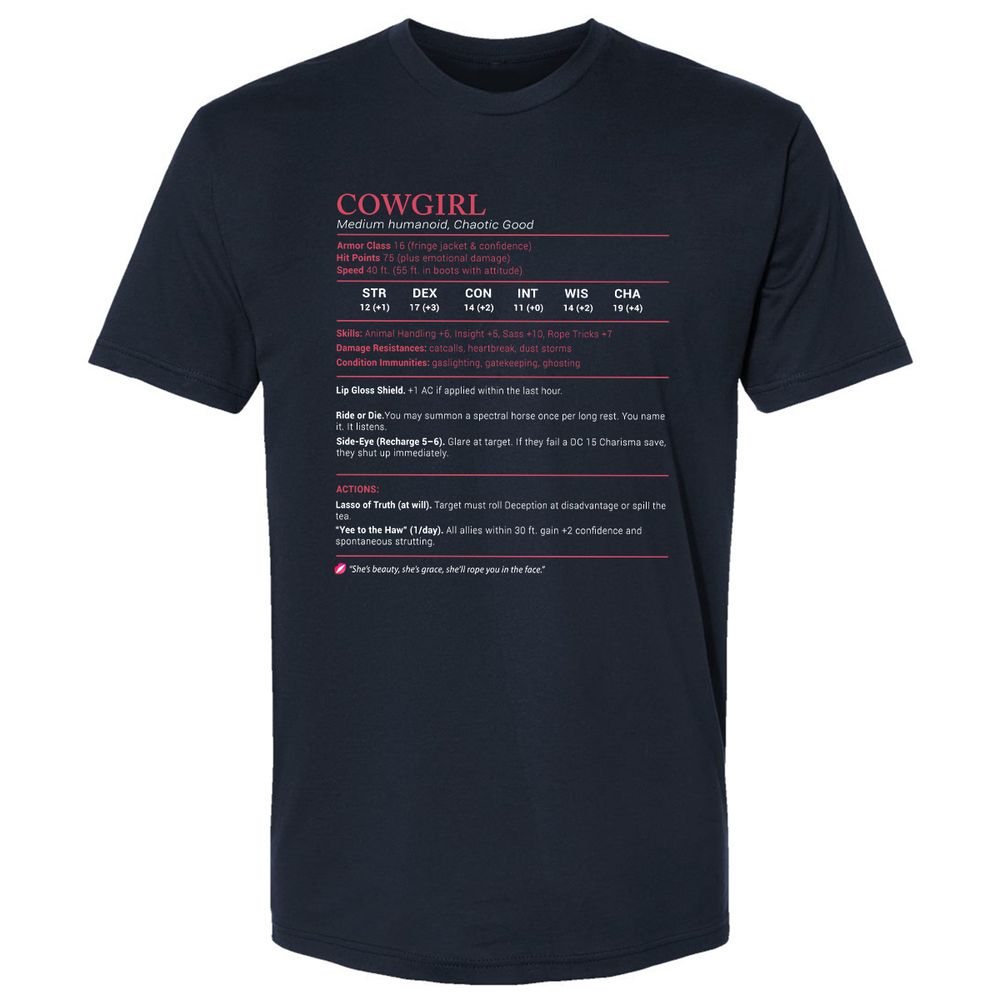 Cowgirl Stats Premium Unisex T-Shirt - Midnight Navy - 2