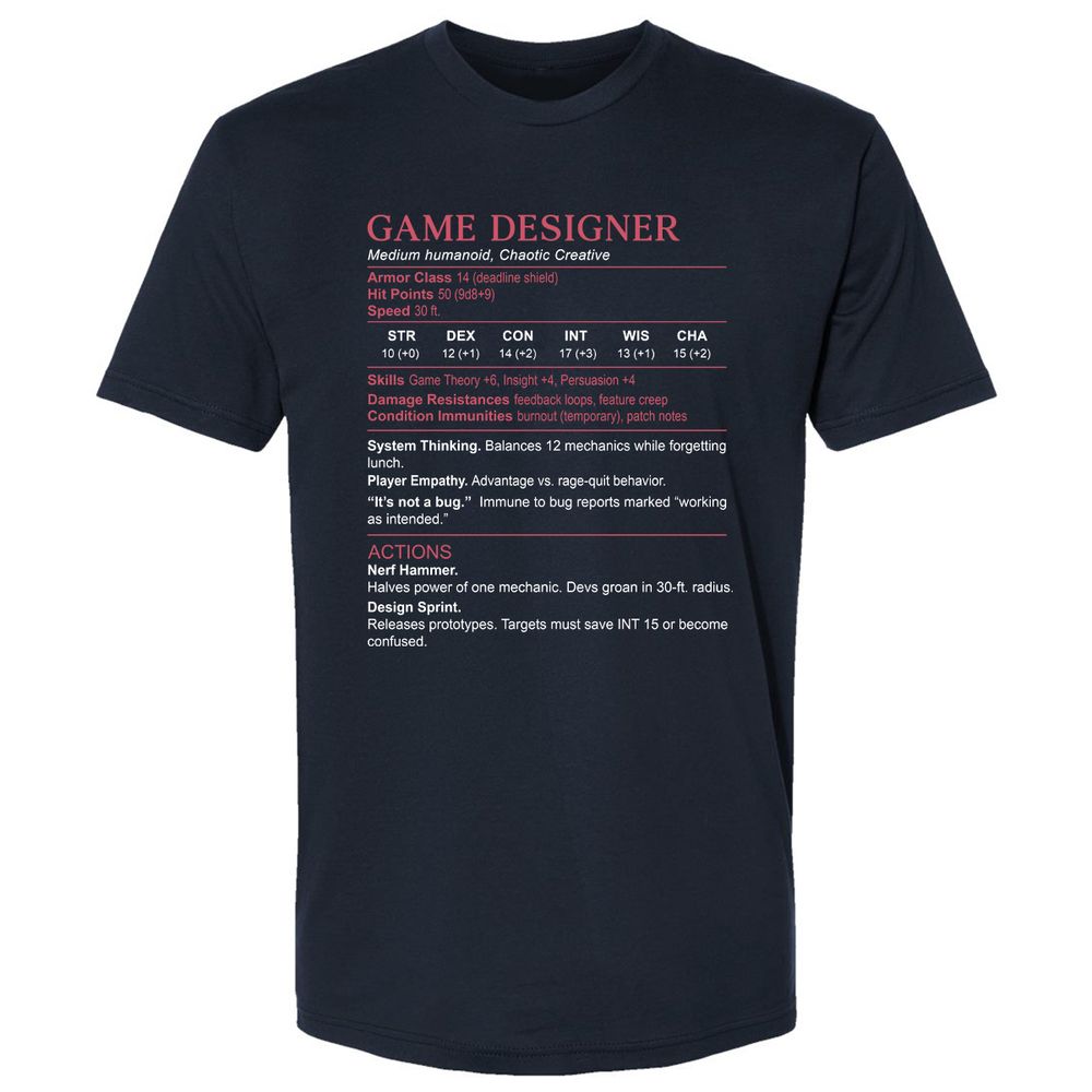 Game Designer Stats Premium Unisex T-Shirt - Midnight Navy - 2