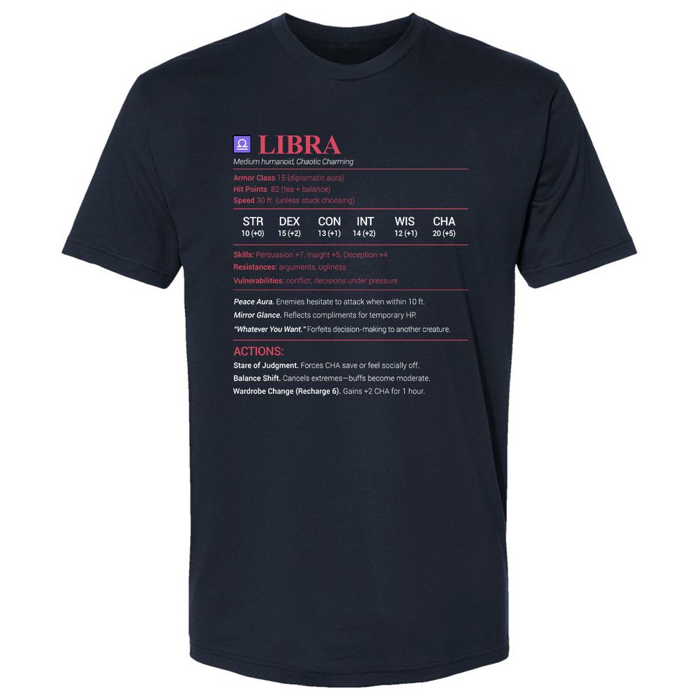 Libra Stats Premium Unisex T-Shirt - Midnight Navy - 2
